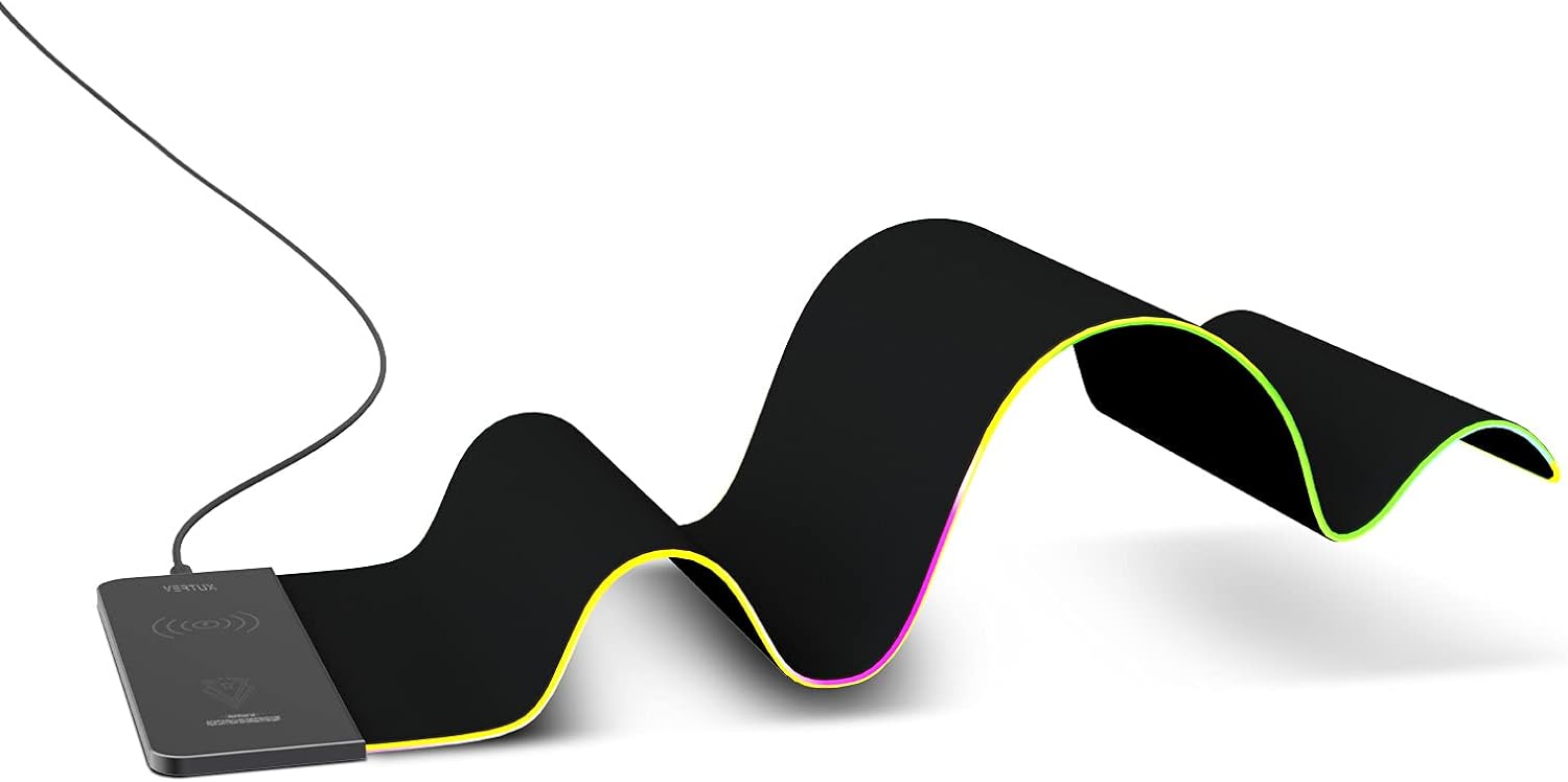 Vertux LED Gaming Mouse Pad | 15W Qi Wireless Charging Pad | Anti-Friction | Zero Slip Grip | Smooth LED Illumination | Non-Slip Base Gaming Mouse Pad | Large Size Mouse Pad- Black Vertux LED Gaming Mouse Pad | 15W Qi Wireless Charging Pad | Anti-Friction | Zero Slip Grip | Smooth LED Illumination | Non-Slip Base Gaming Mouse Pad | Large Size Mouse Pad- Black